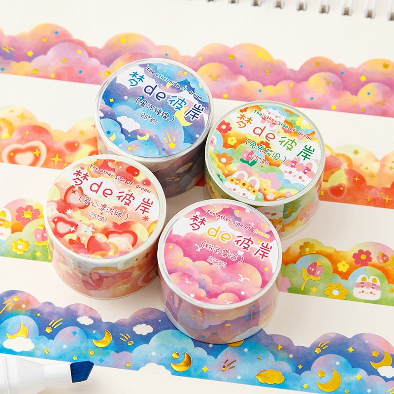 3meter Lucu Bronzing Awan Gelombang Series Washi Tape Scrapbook Border Bahan Deco Sticker