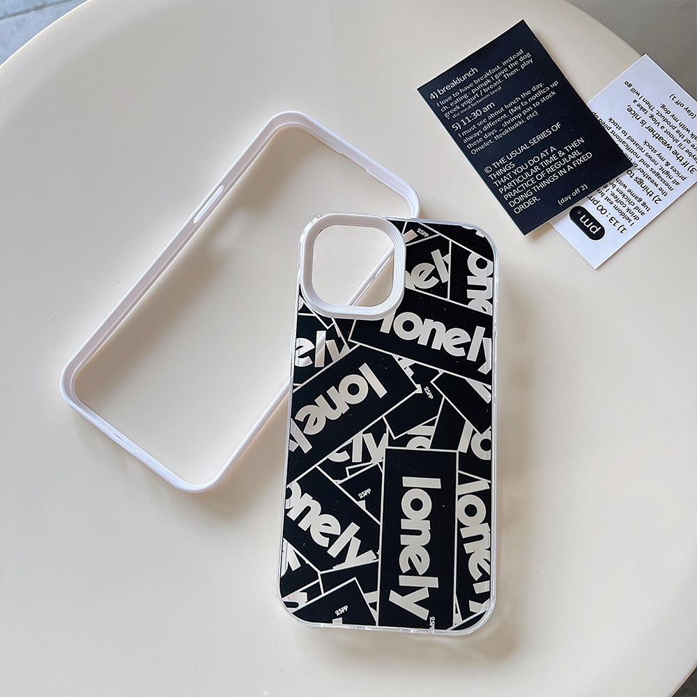 Casing IPhone Kompatibel Untuk Iphone11Huruf Hitam Bergaya14 Pro Max13 Pro Max12 IPhone X XS XR 78 Plus Dapat Dilepas 3in1 Lembut TPU Back Phone Cover