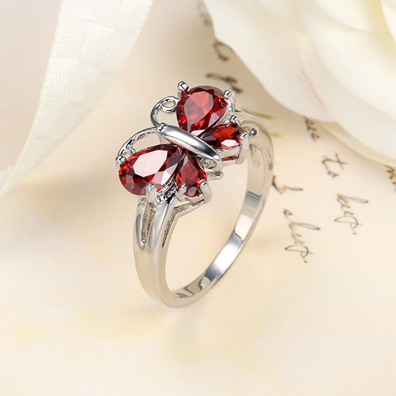 Cincin Jari CZ Butterfly Sparkling Pink Warna Silver Untuk Wanita Sterling Plata Jewelry Hadiah Natal
