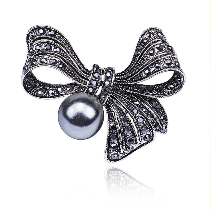 Pin Bros Bunga Roset Kristal Berlian Imitasi Mutiara Hitam Vintage Untuk Wanita Perhiasan Pernikahan Elegan