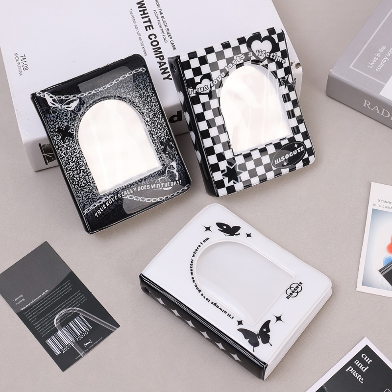 3inci INS Gaya Kreatif Hitam Putih Cetak Melubangi Album Foto Penyimpanan Foto Koleksi Buku Plug-in Portable Mini Photocard Holder