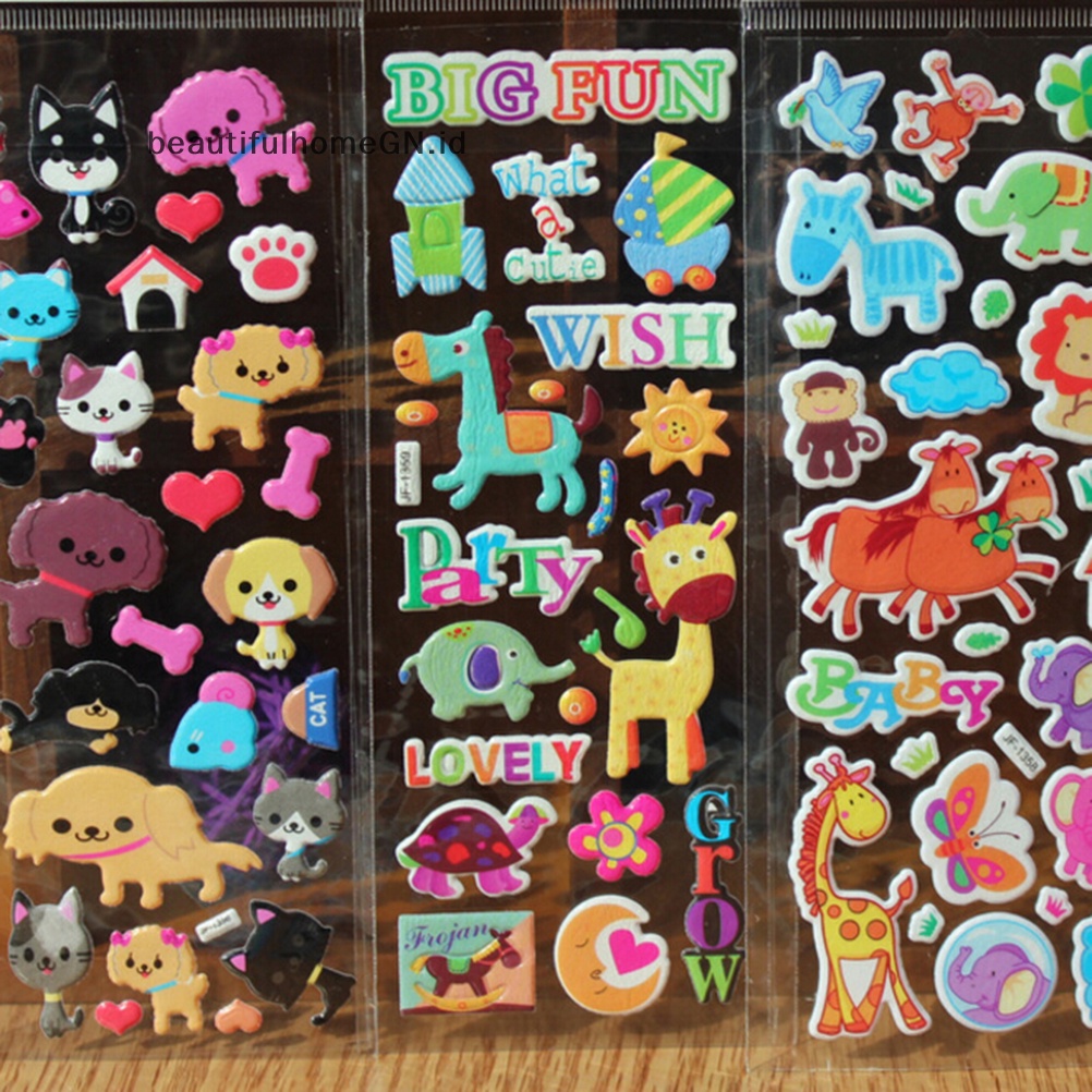 {Cantik} 10pcs/lot Stiker Gelembung 3D Kartun Anak ClassicToys Sticker Hadiah Kado Sekolah~