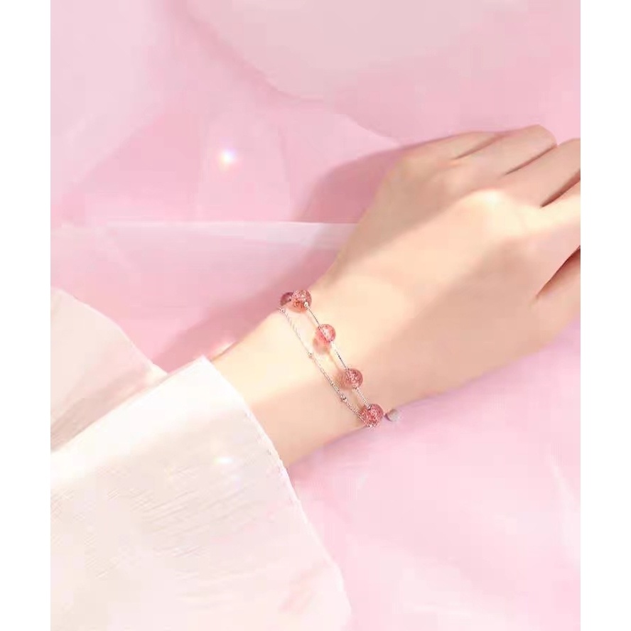 Gelang Kristal Strawberry Dua Lapis Yang Manis Desain Niche Perempuan Merasakan Pink Beruntung Mahasiswa Pacar Gelang Persik