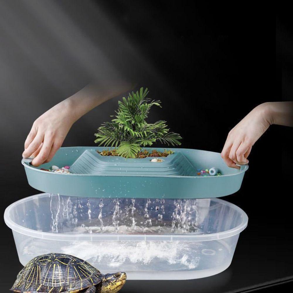 REBUY Rebuy Turtle Tank 1PC Plastik Aksesoris Hewan Peliharaan Kecil Multifungsi Dengan Basking Island Turtle Feeding Box