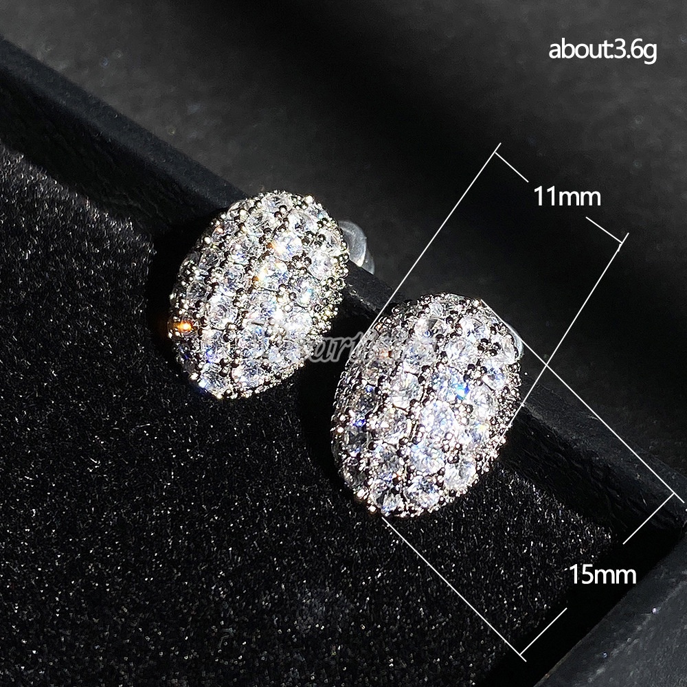 Anting Dan Giwang Bahan Tembaga Zircon Berlian Oval Hollow Modis Untuk Wanita