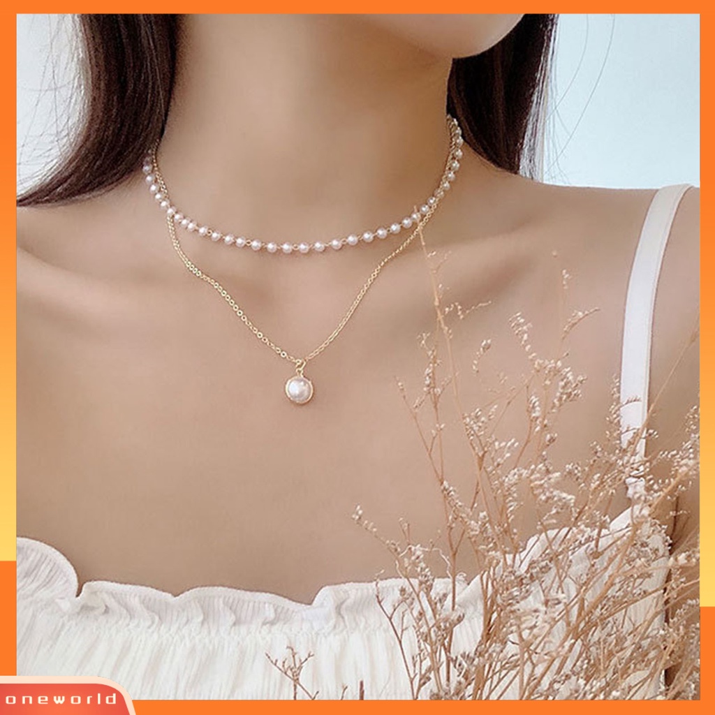 [ONE] Kalung Lingkaran Double-layered All-match Elegan Nyaman Electroplating Faux Pearls Women Bracelet Untuk Pacaran