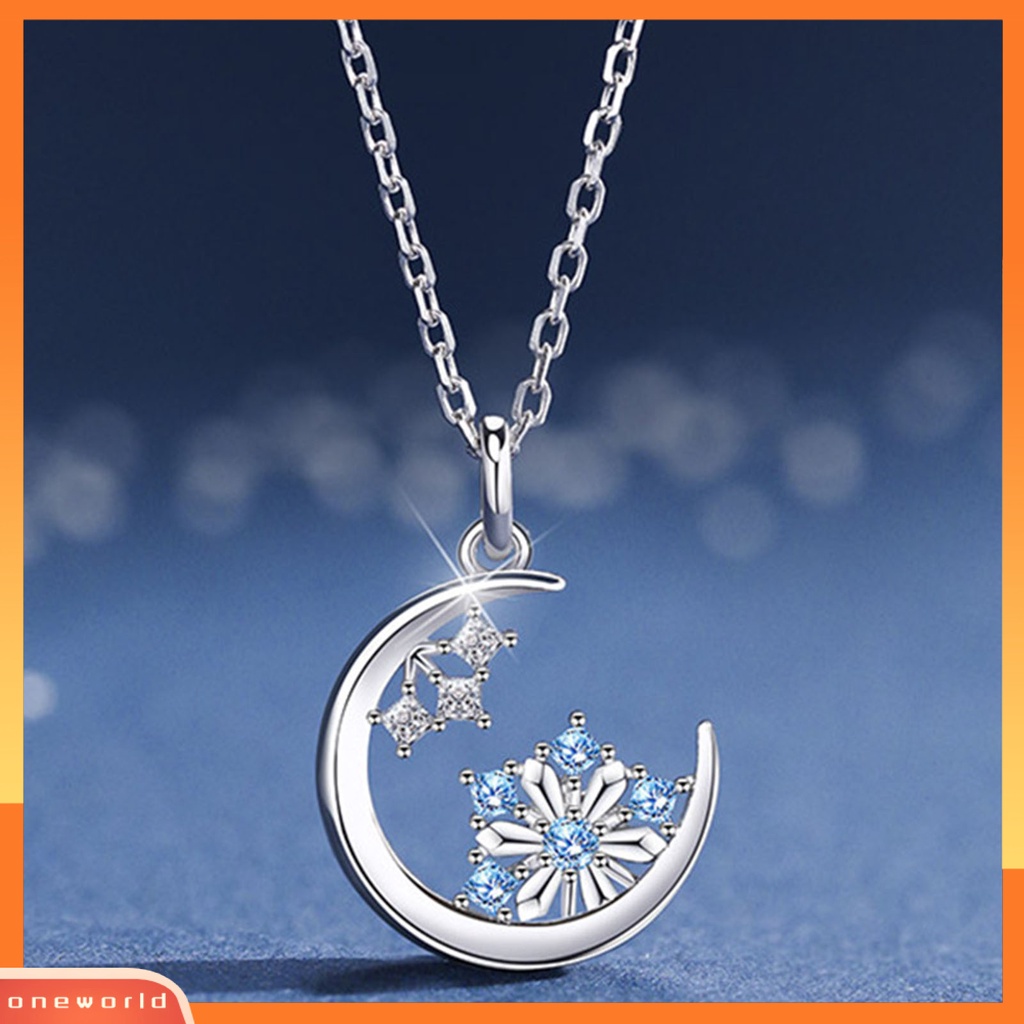 [ONE] Wanita Kalung Bulan Snowflake Berlian Imitasi Gaya Korea Sederhana Tahan Aus Liontin Kalung Perhiasan Hadiah