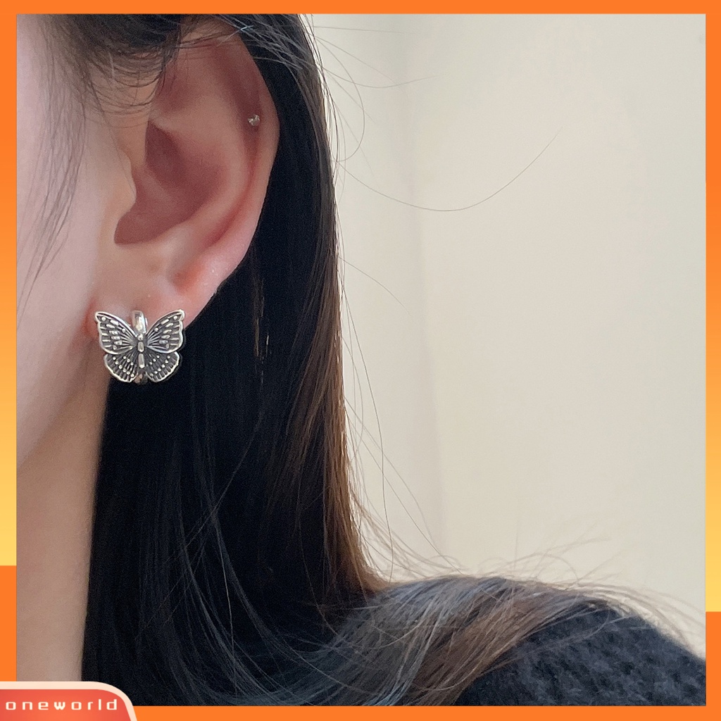 [ONE] 1pasang Anting Kupu-Kupu Vintage 3D Desain Hip Hop Retro Electroplating Anting Tusuk Geometris Untuk Wanita