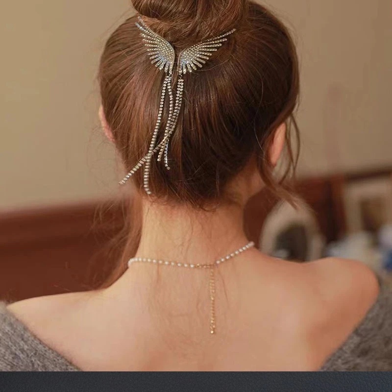 Gadis Sayap Malaikat Rumbai Sanggul Kepala Ponytail Gesper Hairgrips/Mutiara Elegan Kristal Rambut Cakar Klip/Super Peri Senior Sense Pan Hair Hairpin/Fashion Manis Korea Hiasan Kepala