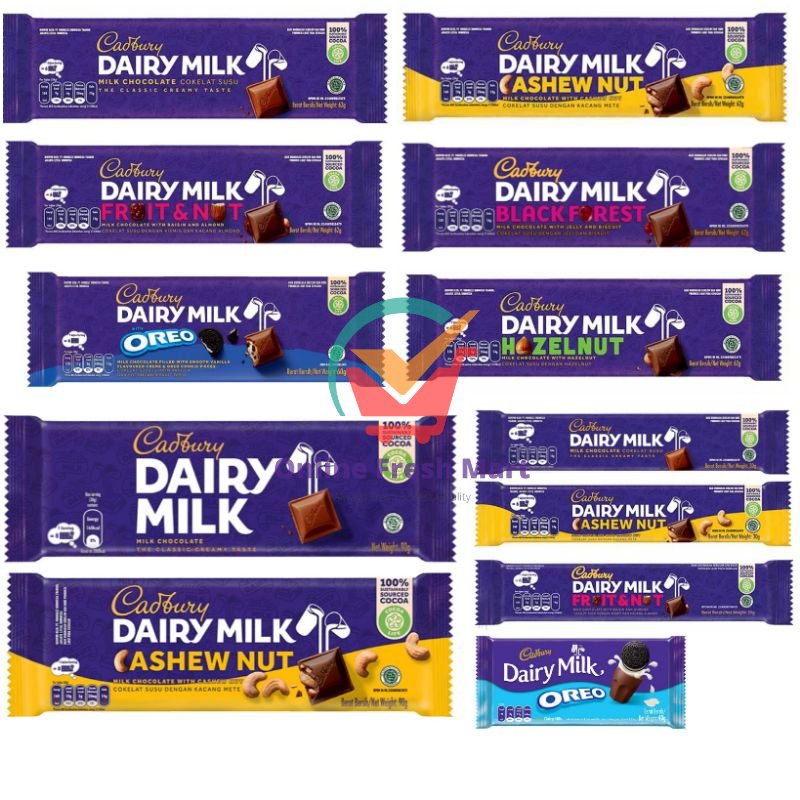 

Cadbury Dairy Milk Aneka coklat Oreo milk cashew nut fruit lickables black forest hazelnut besar kecil