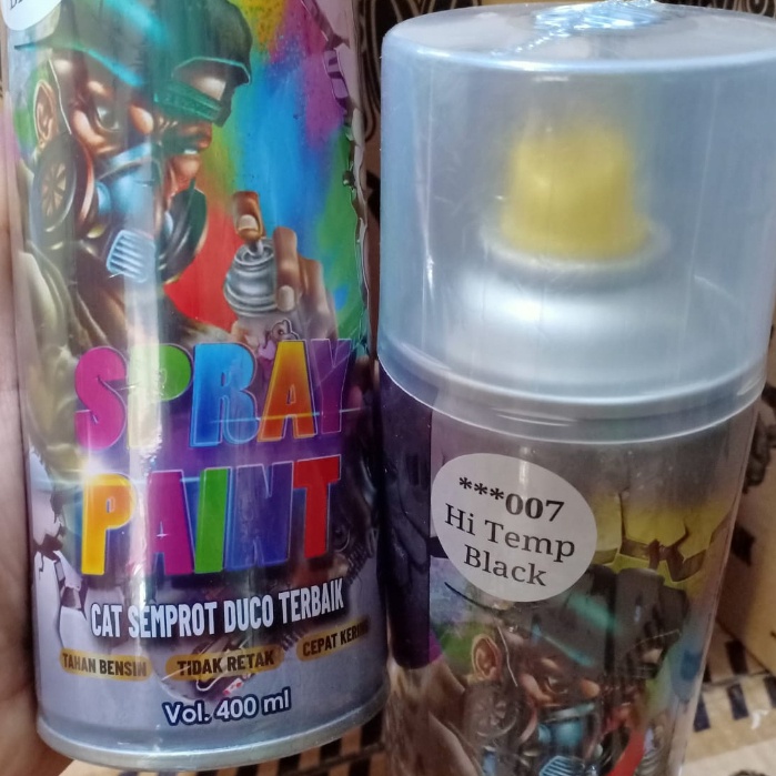SASIN Spray Paint Cat Semprot Duco Terbaik Pilok PIlox S007*** Hi-Temp Black / Hi Temp / Hitemp / Cat Knalpot / Tahan Panas sd 600 Derajat (400cc-BESAR) S 007