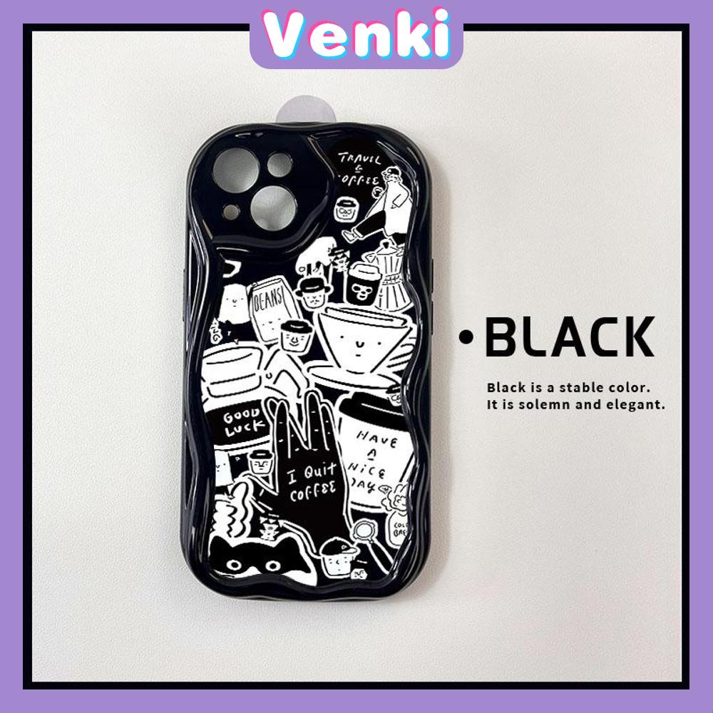 VENKI - Untuk iPhone 11 Case Tepi Melengkung Gelombang Case Glossy Hitam TPU Airbag Tahan Guncangan Kamera Case Gaya Seni Kreatif Kompatibel dengan iPhone 14 13 Pro max 12 Pro Max xr xs 7Plus 8Plus