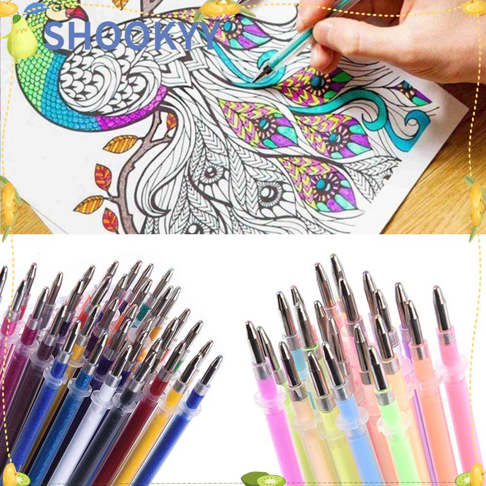 Chookyy 24/36/48PCS Isi Ulang Alat Tulis Menggambar Kuas Cat Air Perlengkapan Lukisan Glitter Pen
