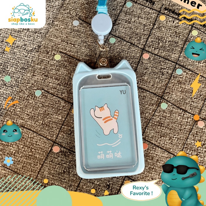 

TERMURAH TERLARIS!!! ID CARD NAME TAG HOLDER LANYARD RABBIT SILIKON KOREAN KARYAWAN KANTOR - Cat Blue