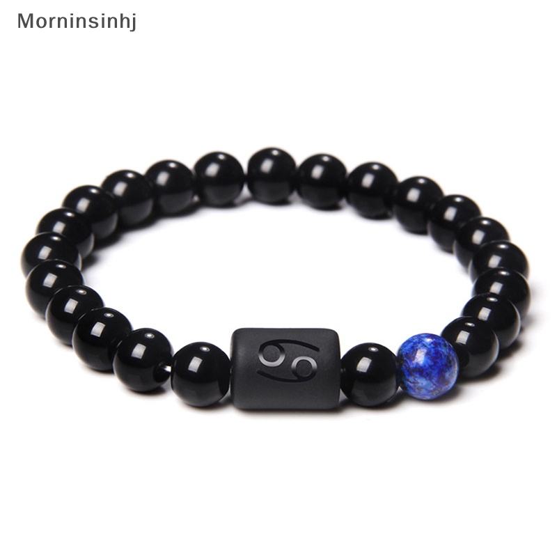 Mornin 12rasi Zodiak Tanda Manik-Manik Gelang Pasangan Batu Onyx Hitam Alami Elastis Charm Gelang Untuk Wanita Pria id