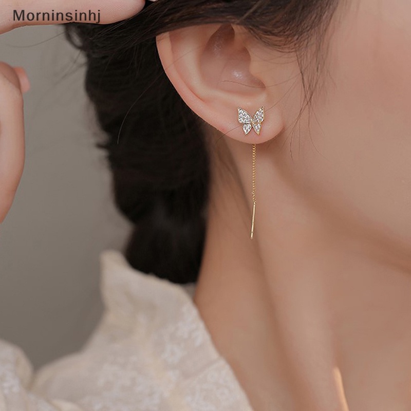 Mornin 1pasang S925 Ins Gadis Kupu-Kupu Anting Indah Zirkon Kristal Earings id Baru