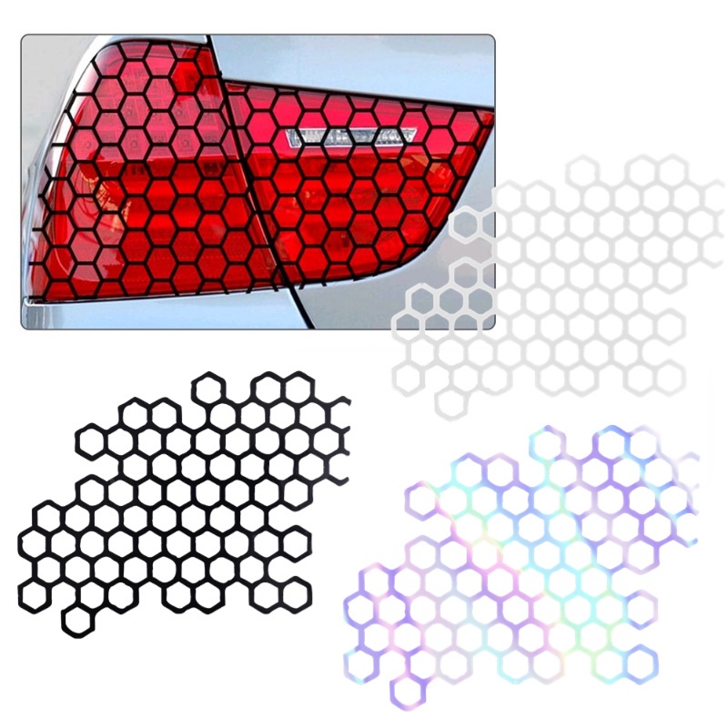 Laser Warna Sarang Lebah Stiker Mobil Kreatif Motor Helm Dekorasi Hexagon Dilubangi Decal Kendaraan Styling Aksesoris Pribadi Dekorasi Eksterior