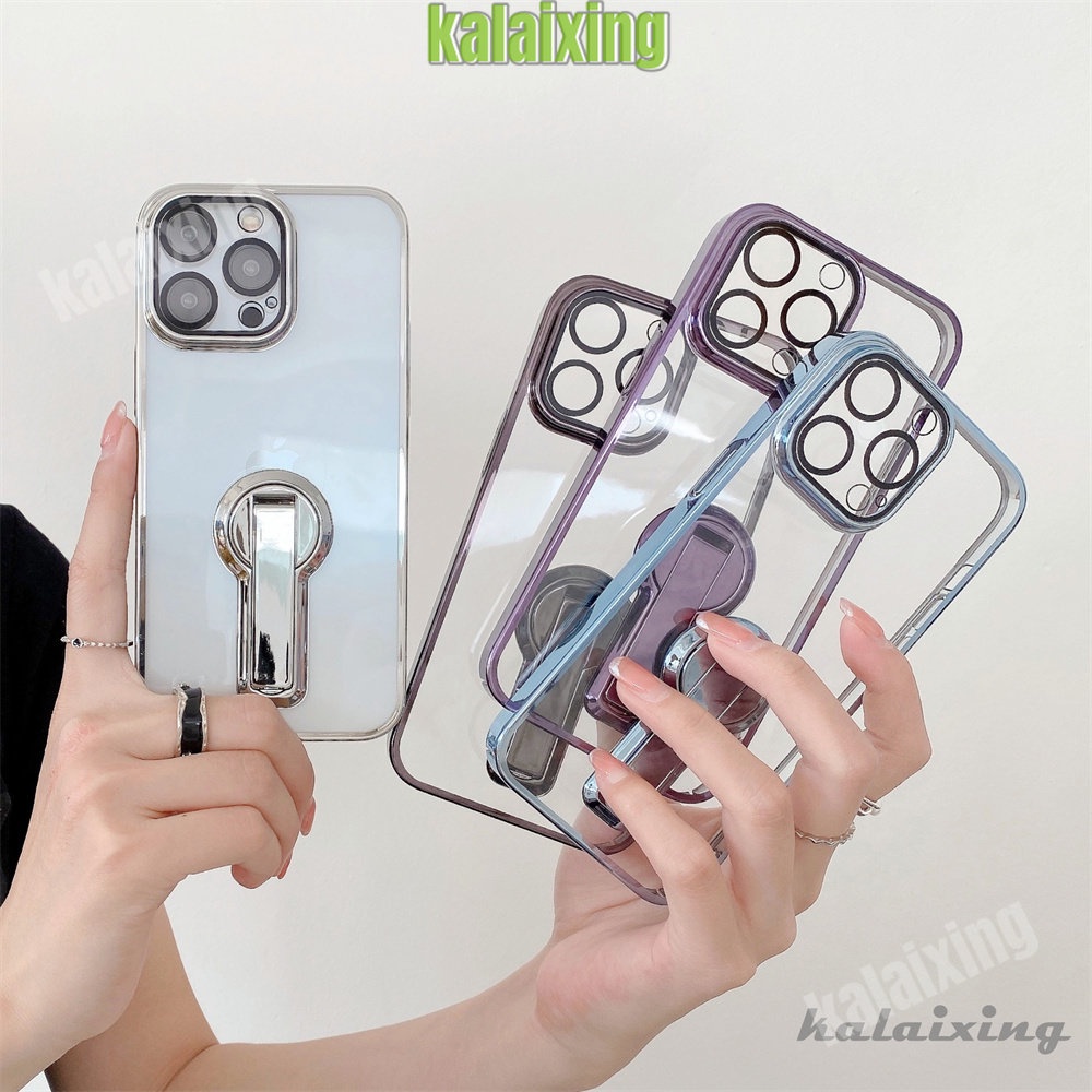 Casing Electroplating Persegi Dengan Stand Putar 360derajat Untuk iPhone 14pro Max13 12 Pro Max Casing Bening