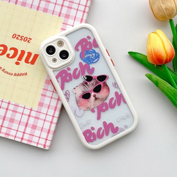 All New Cream Non-slip Camera Protect Soft Case IPhone X XR XS Max 11 12 13 14 Pro Max Women Girl Pretty Cute Glasses Cat Cartoon Phone Case