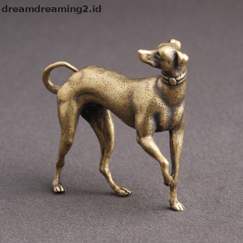 (drea) Ornamen Meja Anjing Loyal Kuningan Solid Patung Miniatur Hewan Vintage Tembaga //