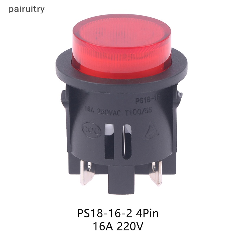 Prt Saklar Tombol Tekan Merah Dengan Lampu 4pin Touch Power Switch 16A 250V Rocker Switch Bulat Listrik 28*23.2mm PS18-16-2 PRT