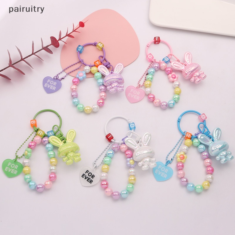 Prt Lucu Bebek Permen Warna Gantungan Kunci Smile Beads Key Chain Wanita Dompet Ransel Huruf Shell Liontin Untuk Airpods Pro PRT