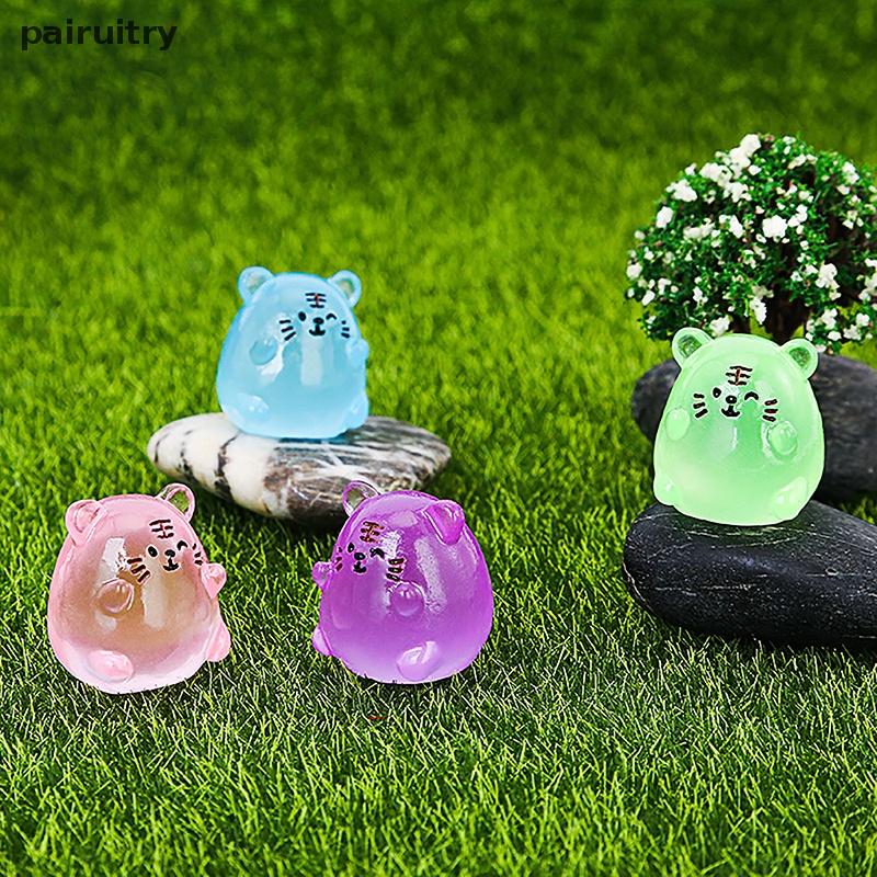 Prt 2pcs Luminous Tiger Micro Resin Landscape Figure Ornamen Menyala Dalam Gelap Miniatur Taman Micro Pesta Mobil Dekorasi Rumah Aksesoris PRT