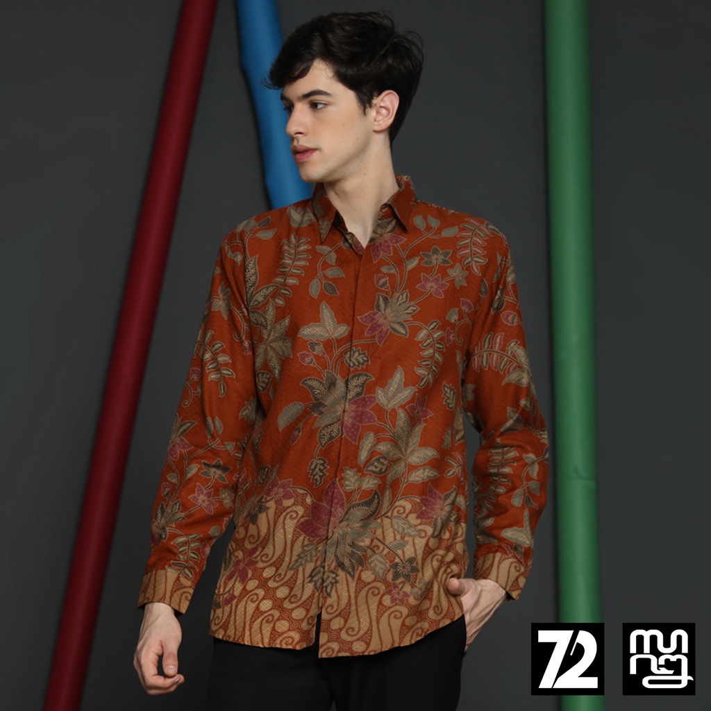 KEMEJA BATIK PRIA Dobby Slimfit Lengan Panjang Parang Premium Warna Coklat 723561 Cap 72 - Baju Kemeja Atasan Pakaian Setelan Batik Pria Cowok Laki Laki Remaja Keluarga Kantor Lengan Panjang Modern Slimfit Slim Fit Premium Kekinian