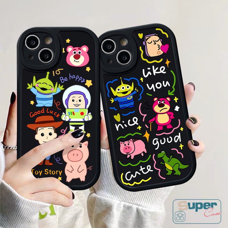 Kartun Alien Buzz Lightyear Lovely Pig Case Kompatibel Untuk IPhone 7Plus 11 13 14 12 Pro Max 6 7xr 6s 8plus XS X Max SE 2020 Toy Story Cute Strawberry Bear Manyo Soft Tpu Cover