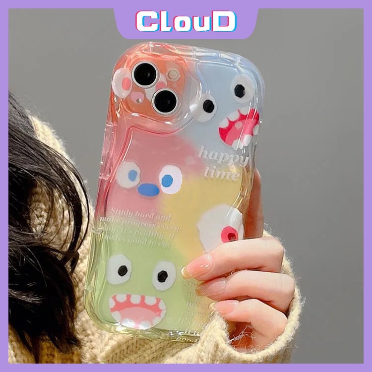 Casing Untuk Redmi 9T 9 10A A1 10 9A 10C A2 9C NFC Redmi Note12 9 11s 11 8 10s 10 Pro Max POCO M3 3D Wavy Curved Edge Soft Color Cute Monster Kecil Kartun Bracket Case Cover