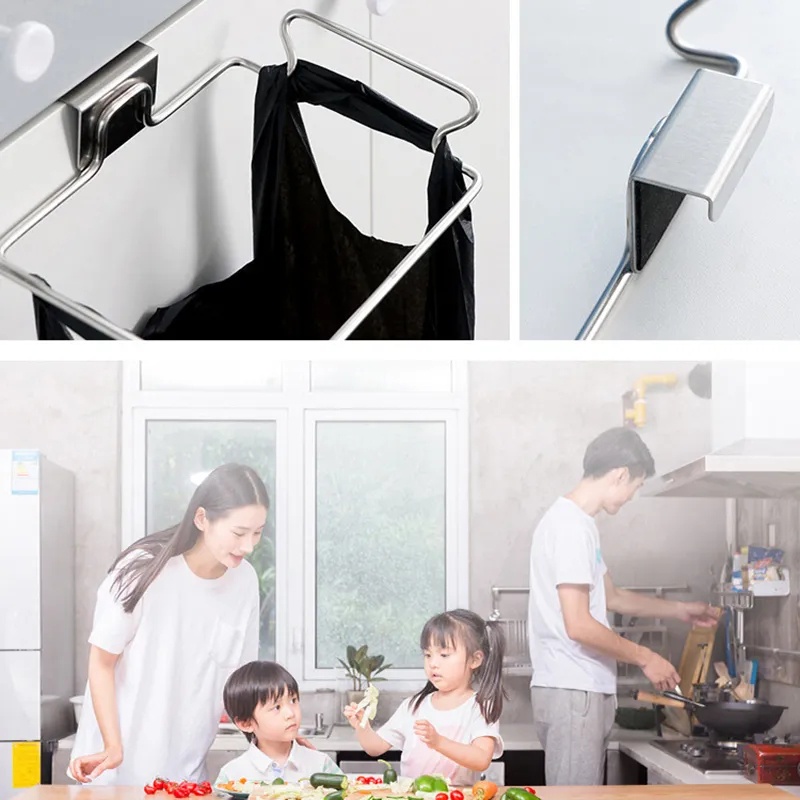 Barang Handuk Payung Rak Penyimpanan Hemat Tempat/Tempat Penyimpanan Sampah Lemari Dapur/Tempat Kantong Sampah Pintu Lemari Stainless Steel/High Quality Rubbish Pouch Hanging Hook