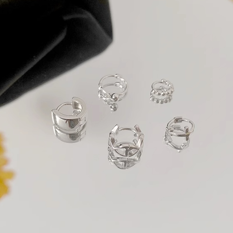 Papaozhu 1PC Korea S925 Perak Geometris Tindik Hoop Anting Untuk Wanita Perempuan Minimalis Kecil Bulat Tulang Rawan Anting-Anting Fashion Telinga Perhiasan Hadiah