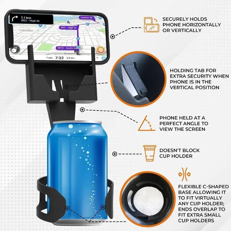 Tempat Gelas Plastik Tempel Mobil Multifungsi 2in1 Kreatif/ Portable Hemat Ruang Stand Handphone Otomotif/Rak Penyimpanan Minuman Internal Kendaraan