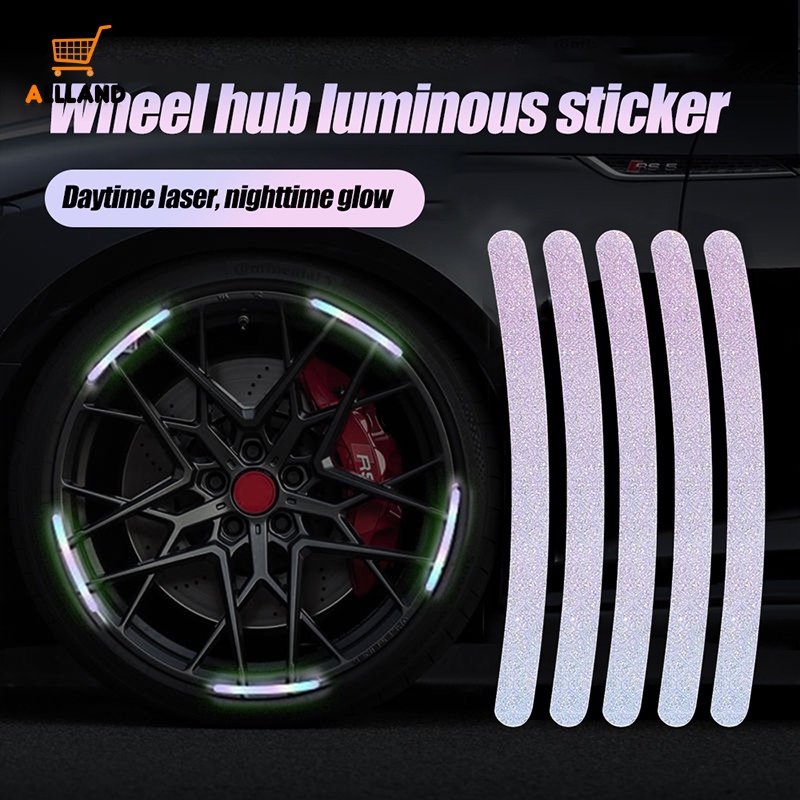 20pcs/set Car Wheel Self Adhesive Curved Reflektif Sticker/ Hub Otomotif Malam Bercahaya Decals/ DIY Kendaraan Dekoratif Peringatan Aplikasi