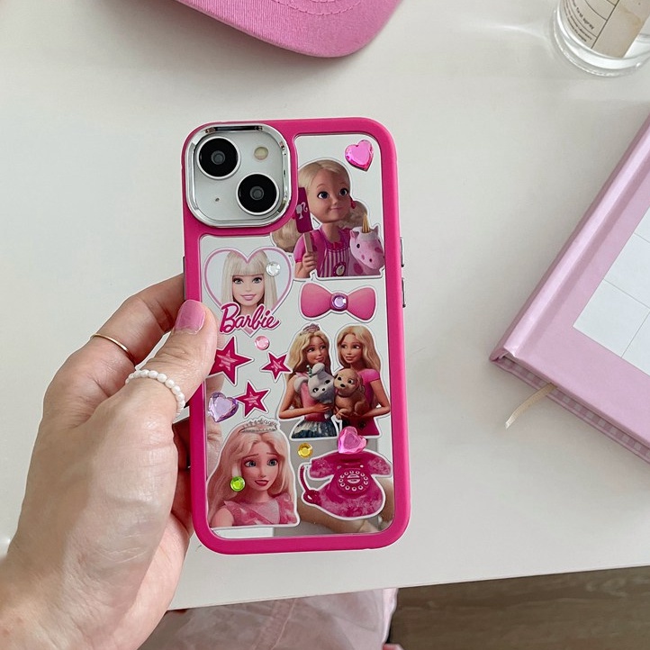 All New Mirror Princess Barbie Electroplated Camera Silicone Soft Case IPhone 11 12 13 14 Pro Max Women's Fashion Gift Cute Pink