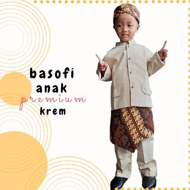 Baju Basofi Adat Sunda Beskap Celana Anak Paud TK Krem