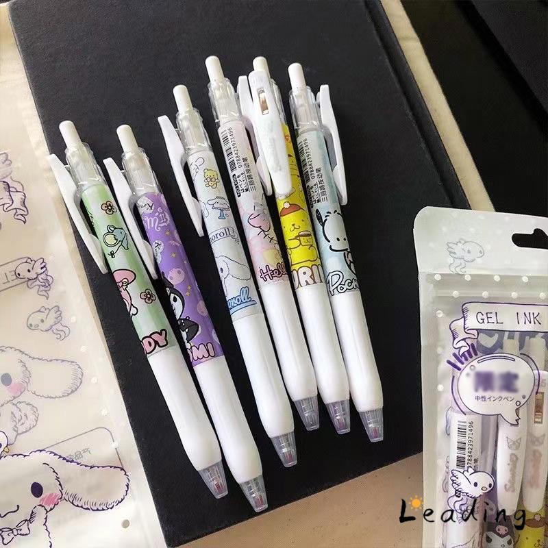 

6Pcs/Set Pena Karakter Kartun Lucu Sanrio Kuromi Melody 0.5mm Pena Gel Mekanik Pola Lucu Alat Tulis-Le