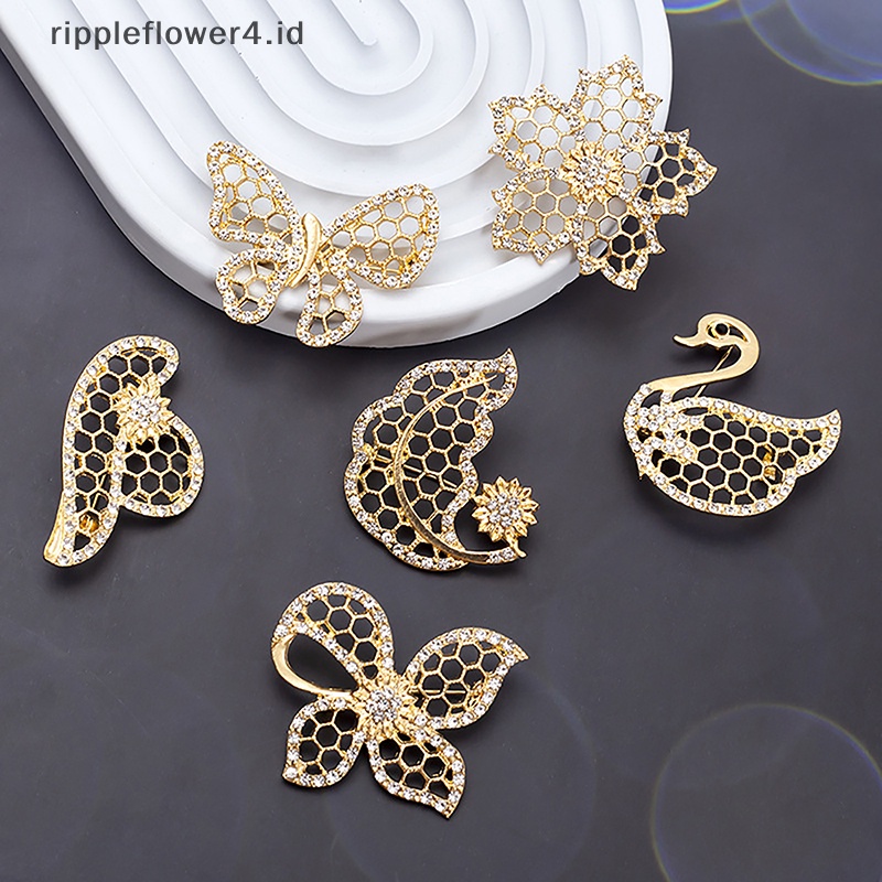 {rippleflower4.id} Vintage Berongga Swan Bros Fashion Bunga Kupu-Kupu Pin Korsase Tanaman Daun All-match Syal Gesper Untuk Perhiasan Pakaian Wanita~