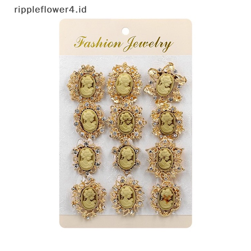 {rippleflower4.id} 12buah Pin Bros Cameo Bahan Resin Dan Berlian Imitasi Gaya Vintage Dalam Antik~