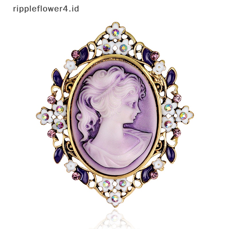 {rippleflower4.id} New Vintage Cameo Victorian Style Kristal Pesta Pernikahan Wanita Liontin Bros Pin~