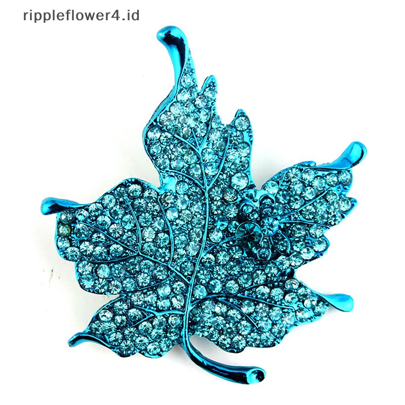 {rippleflower4.id} Pin Bros Berbentuk Daun Maple Warna-Warni Pakaian Pernikahan Berlian Imitasi Daun Pin~