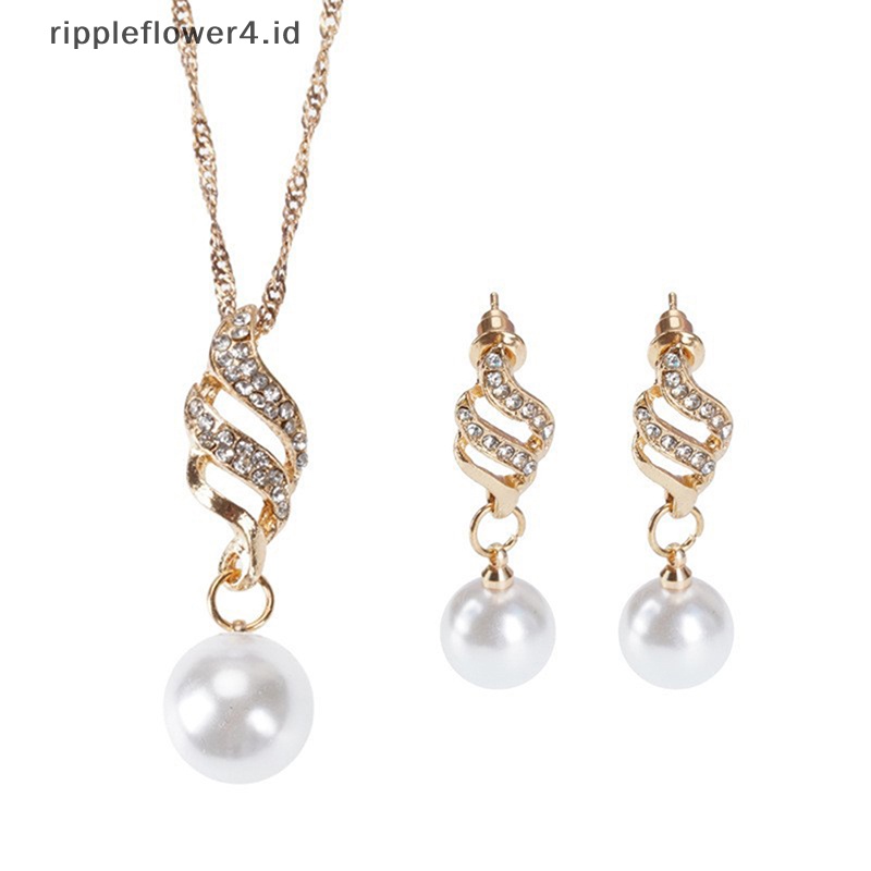 {rippleflower4.id} 3pcs/set Mutiara Imitasi Liontin Kalung Anting Set Wanita Berlian Imitasi Pernikahan Perjamuan Pesta Perhiasan Set Aksesoris Hadiah~