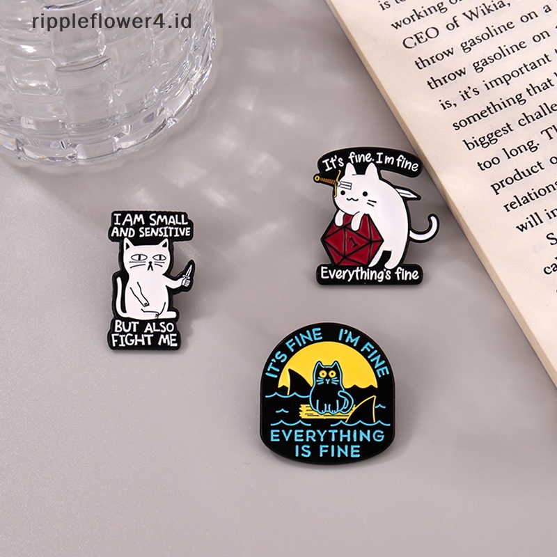 {rippleflower4.id} It's Fine I' S Fine Enamel Pin Custom Lucu Kucing Hiu Bros Kerah Badge Kitten Hewan Perhiasan Hadiah Untuk Teman Anak~