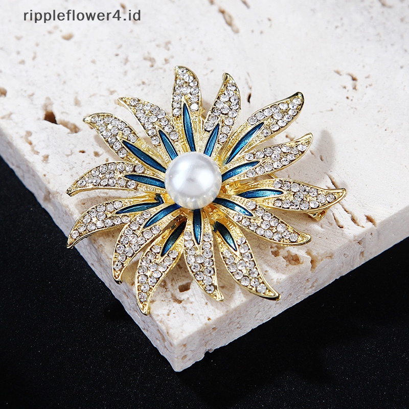 {rippleflower4.id} Bros Bunga Matahari Fashion Bros Mutiara Temperamen Untuk Pakaian Perempuan Aksesoris Mantel~