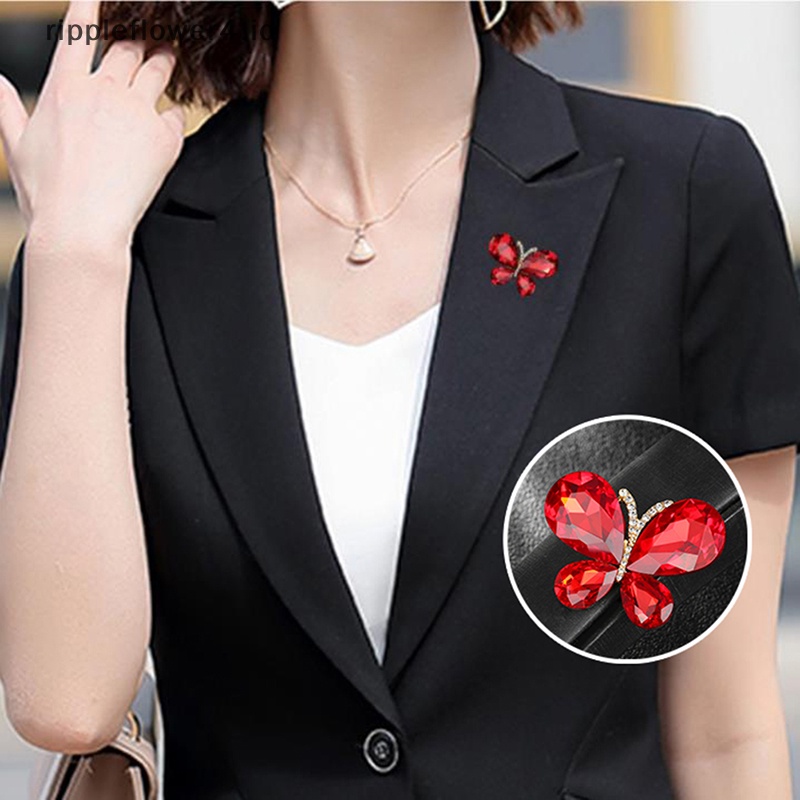 {rippleflower4.id} Fashion Kristal Berlian Imitasi Kupu-Kupu Bros Pin Wanita Pakaian Pesta Syal Perhiasan Aksesoris~