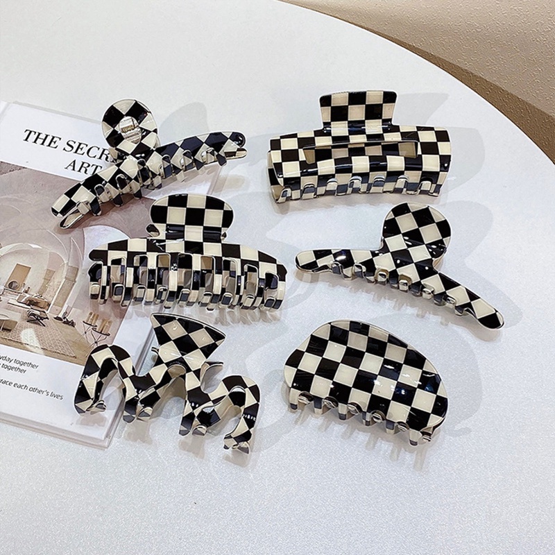 Checkerboard Grab Hair Clip Aksesoris Rambut Untuk Wanita Warna Akrilik Kotak-Kotak Jepit Rambut Hiu Klip Gadis Aksesoris Kepala Hair Claw