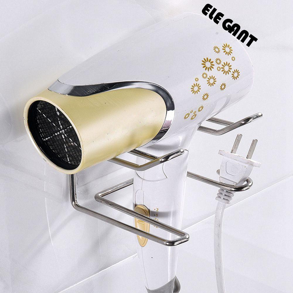 [Elegan] Tempat Pengering Rambut Stainless Steel Penyimpanan Yang Dipasang Di Dinding Aksesoris Rak Penyimpanan Rak Kamar Mandi Hairdryer Holder Rack