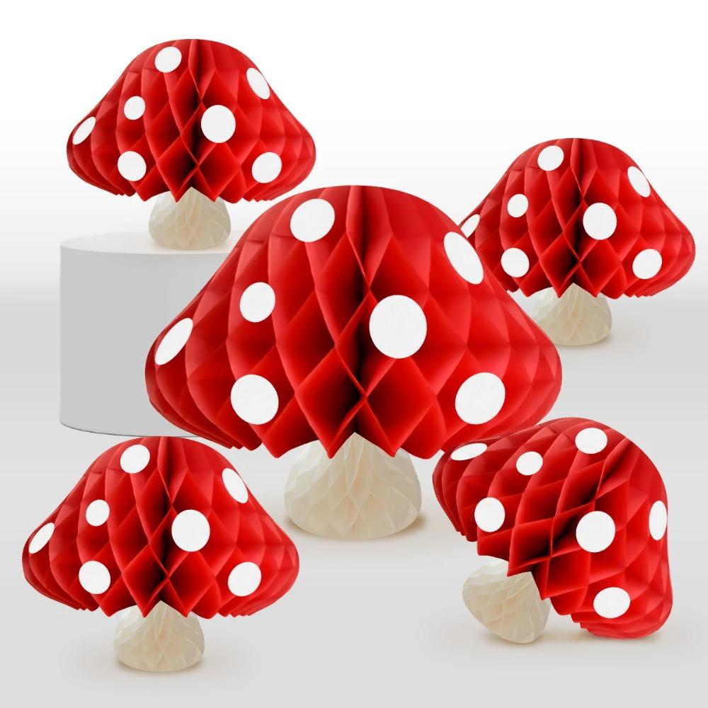 [Elegan] Mushroom Honeycomb Ball New 1pc Ornamen Setelan Pesta Warna Merah Putih Untuk Pesta Ulang Tahun/Pernikahan