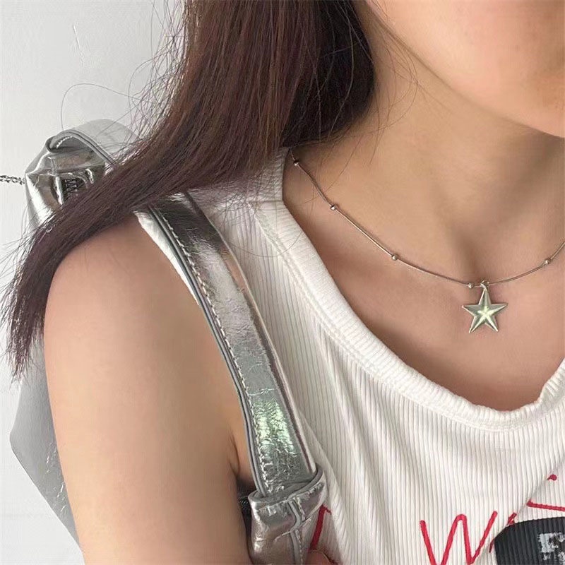 Kalung Bintang Geometris Bulat Paduan Baru Wanita