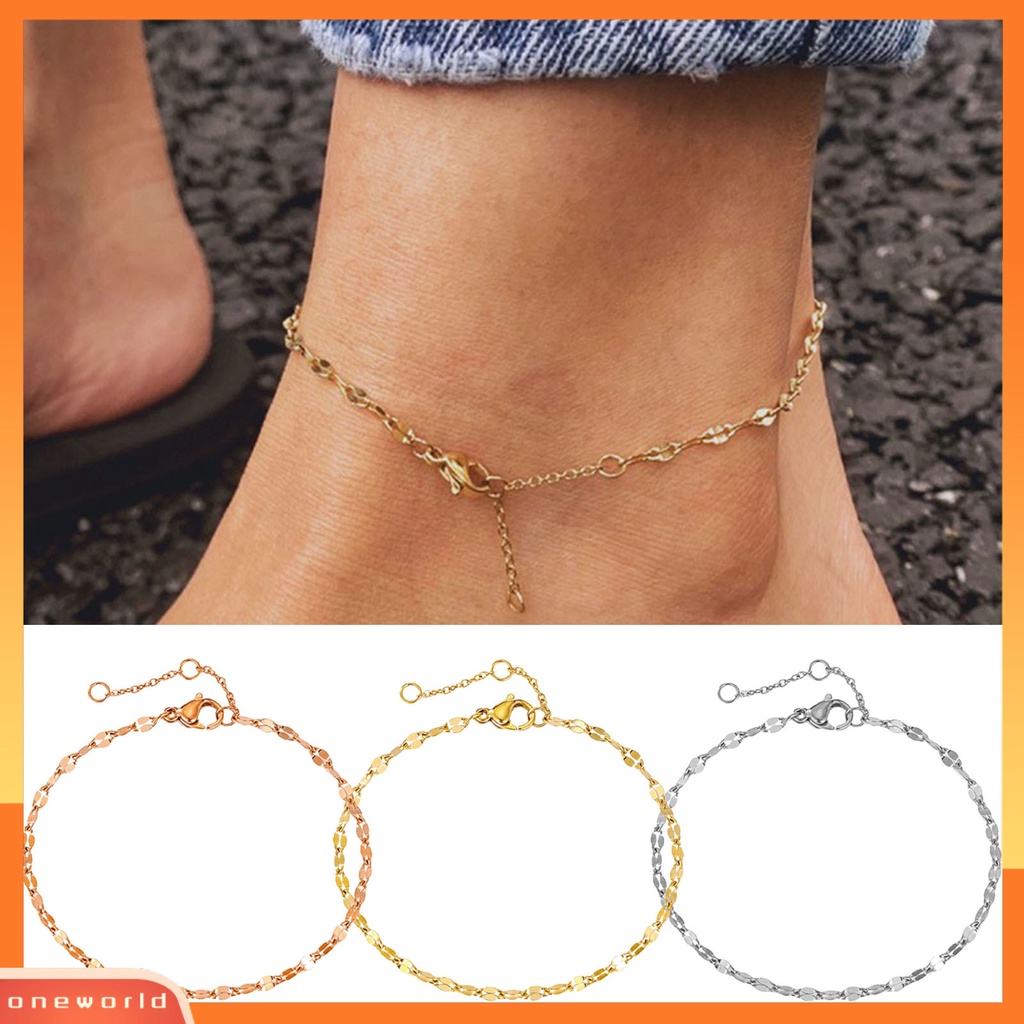 [WOD] 1pc Gelang Kaki Rantai Dipanjangkan Rantai Adjustable Antikarat Kepribadian Geometris Menghias Hypoallergenic Stainless Steel Bibir Ikan Rantai Gelang Kaki Wanita Perhiasan